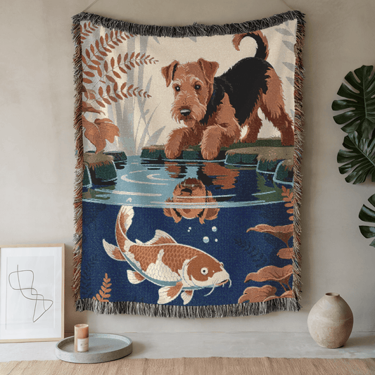 Printify Blanket Airedale Terrier Koi Pond Throw Blanket