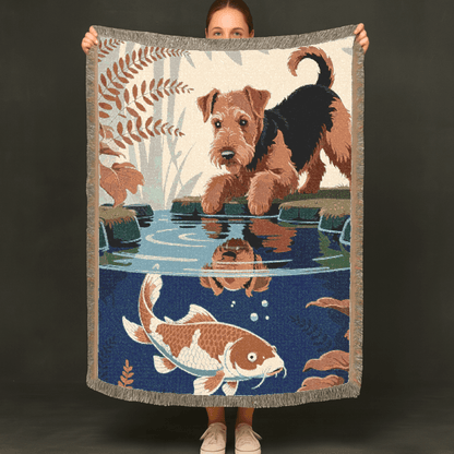 Printify Blanket Airedale Terrier Koi Pond Throw Blanket