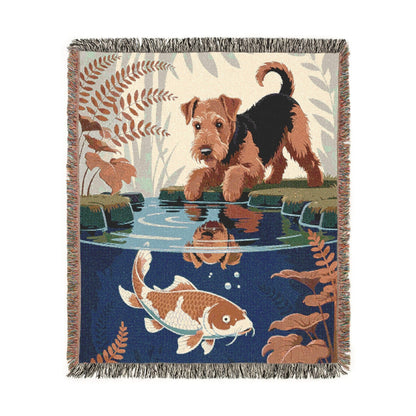Printify Blanket Airedale Terrier Koi Pond Throw Blanket