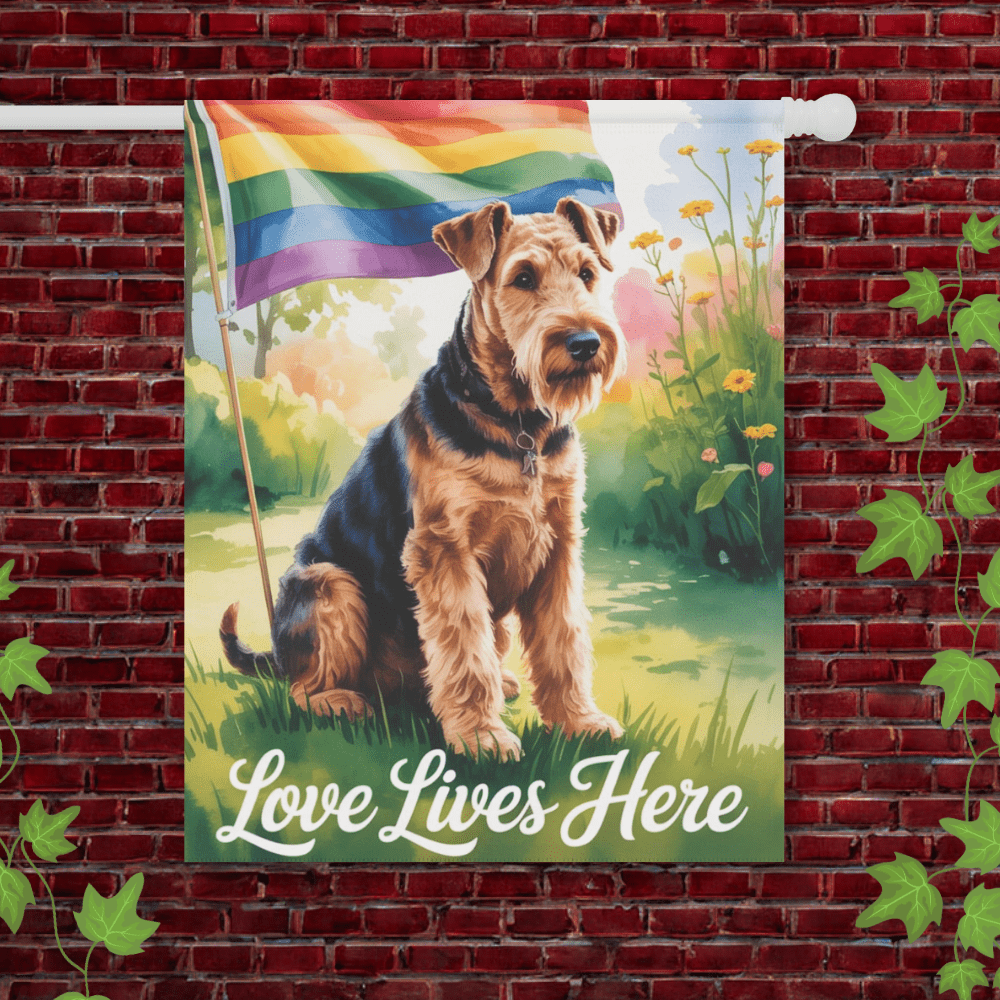 Printify Garden Flag 24.5'' × 32'' Airedale Terrier LGBTQ+ Pride Garden Flag