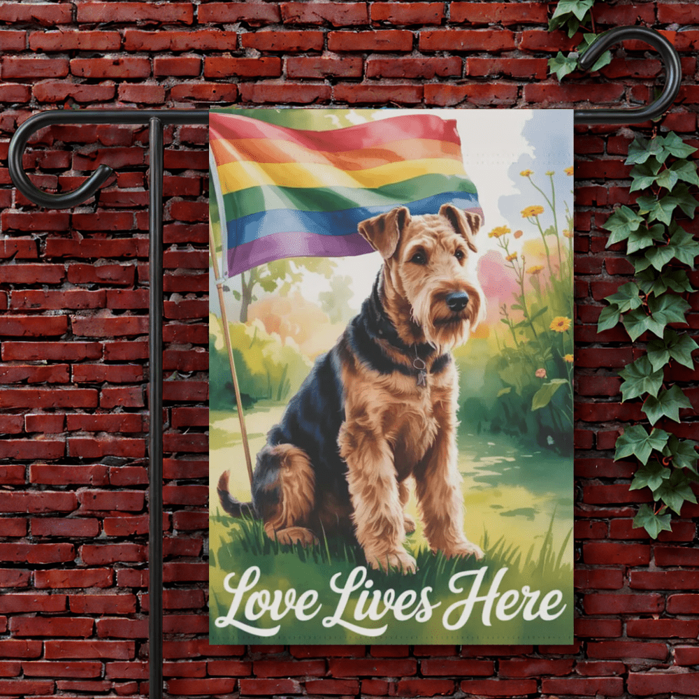 Printify Garden Flag 12'' × 18'' Airedale Terrier LGBTQ+ Pride Garden Flag