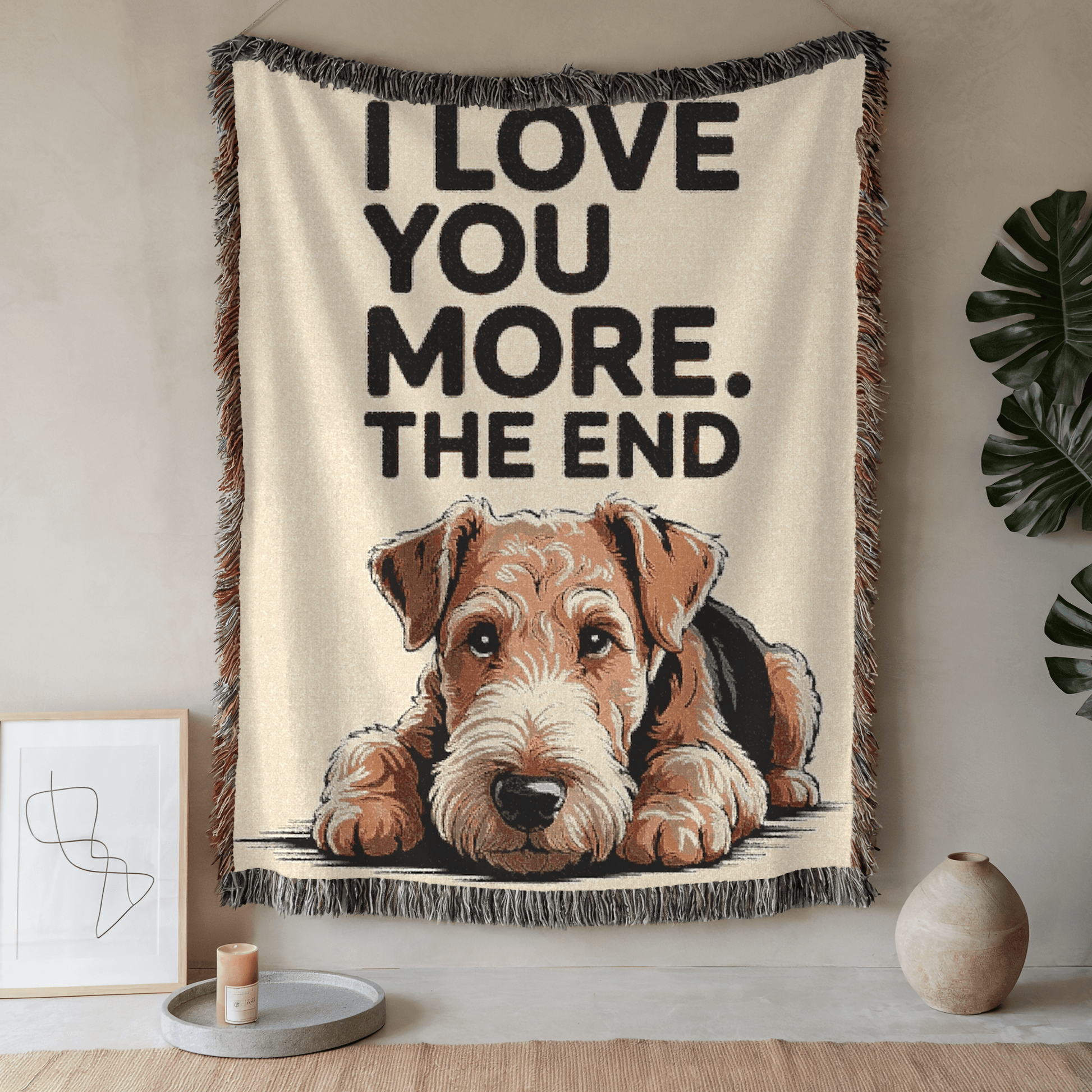 Printify Blanket 52'' × 37'' Airedale Terrier Love You More Throw Blanket