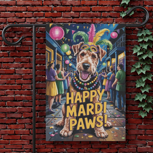 Printify Garden Flag 12'' × 18'' Airedale Terrier Mardi Gras Garden Flag