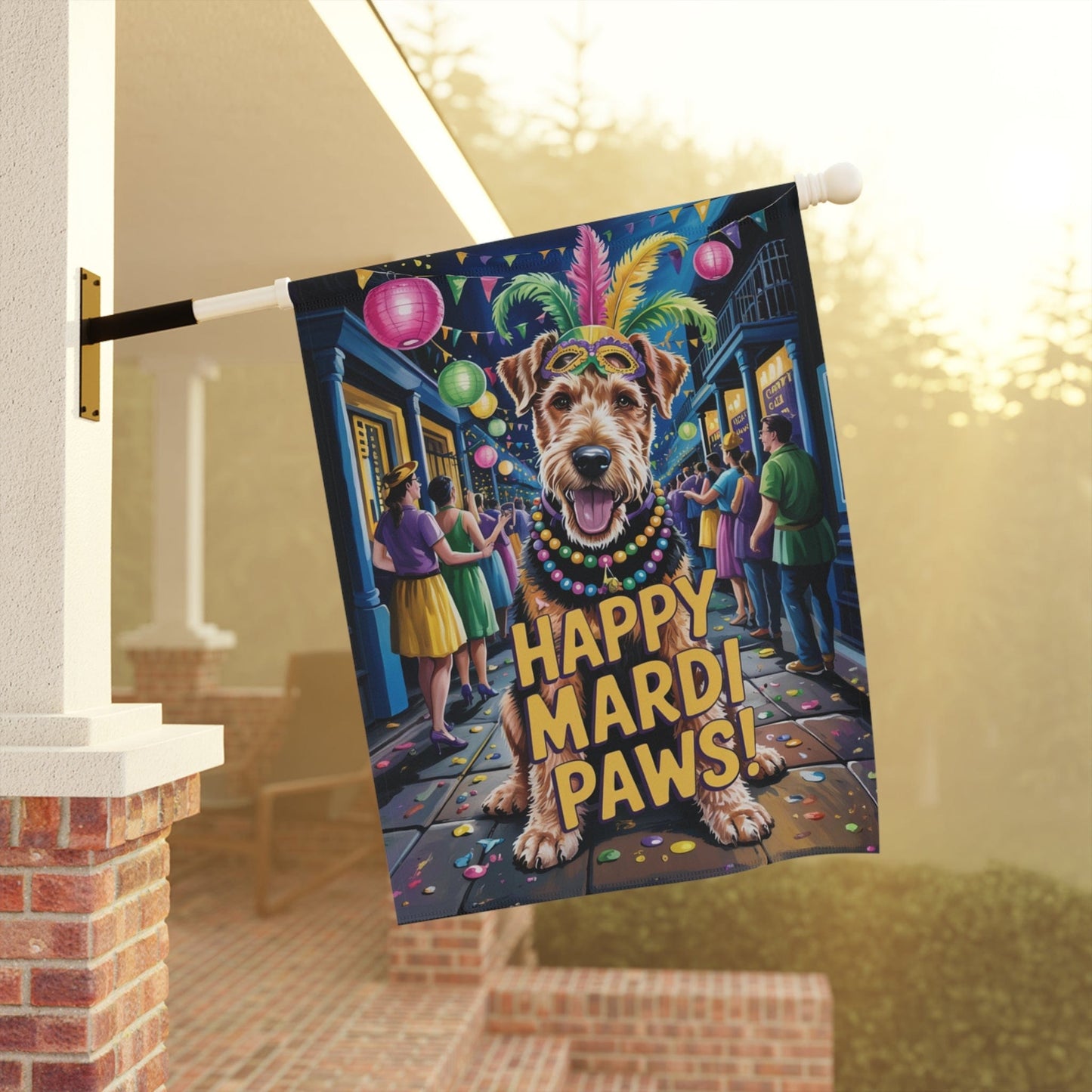 Printify Home Decor Airedale Terrier Mardi Gras Paws Yard Decor, Welcome Housewarming Dog Gift, Dog Mom Dad, New Home Decoration, Gardener New Orleans