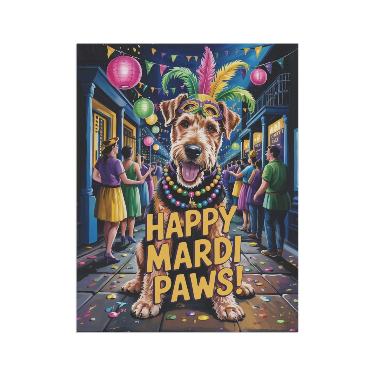 Printify Home Decor Airedale Terrier Mardi Gras Paws Yard Decor, Welcome Housewarming Dog Gift, Dog Mom Dad, New Home Decoration, Gardener New Orleans