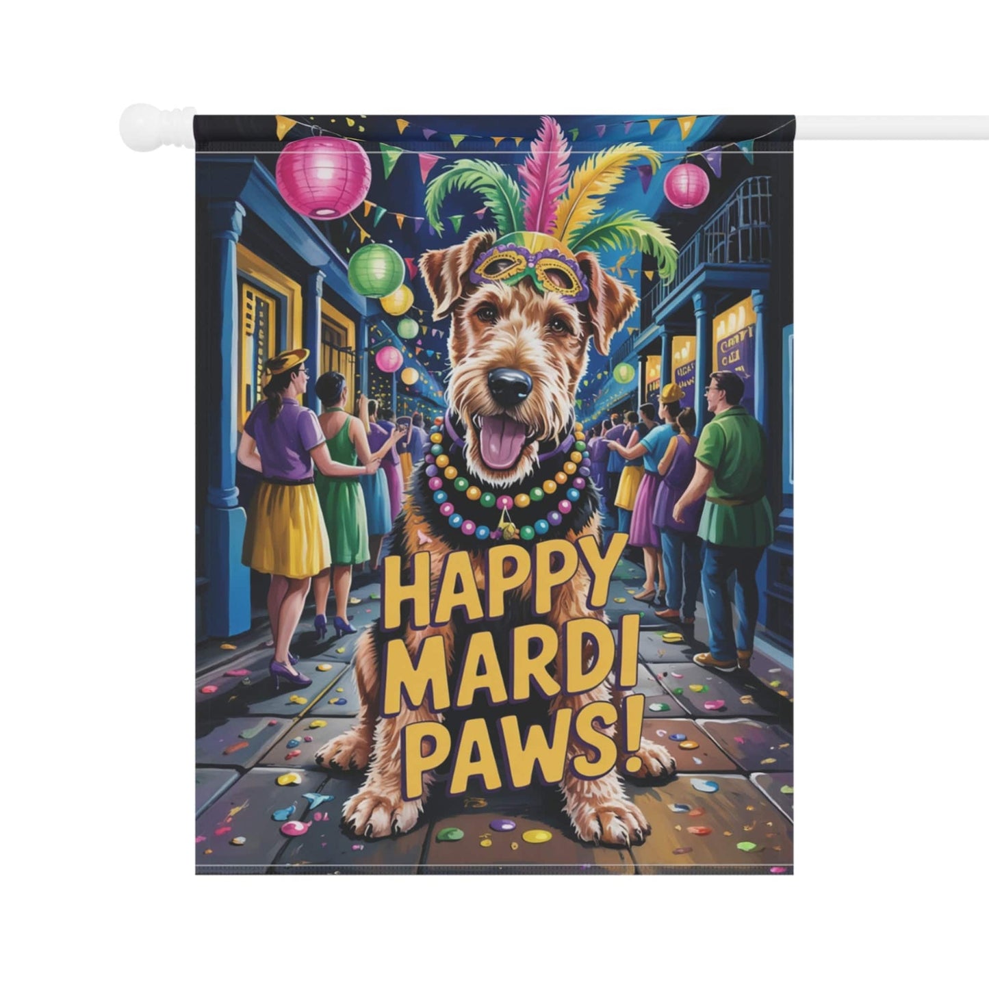 Printify Home Decor Airedale Terrier Mardi Gras Paws Yard Decor, Welcome Housewarming Dog Gift, Dog Mom Dad, New Home Decoration, Gardener New Orleans