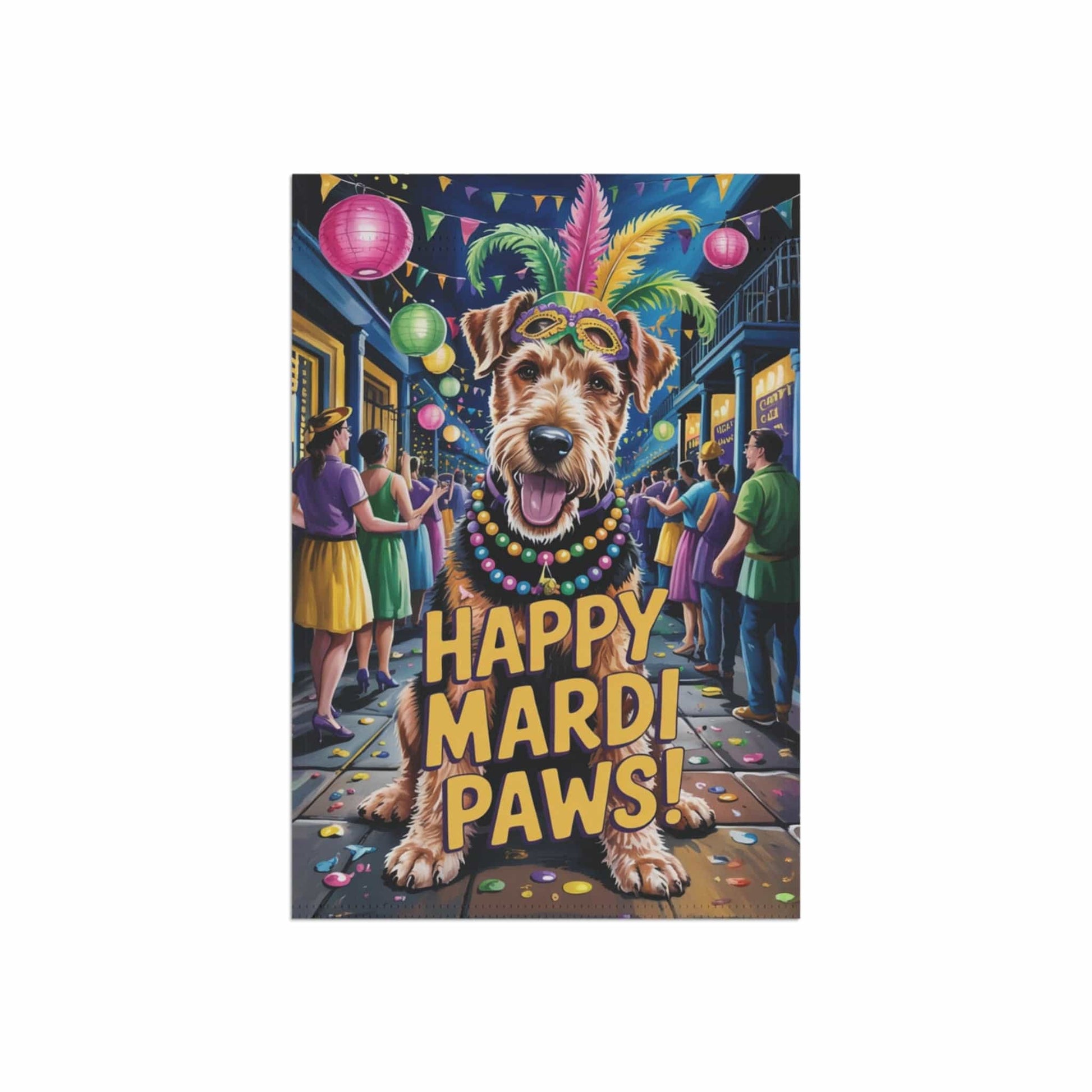 Printify Home Decor Airedale Terrier Mardi Gras Paws Yard Decor, Welcome Housewarming Dog Gift, Dog Mom Dad, New Home Decoration, Gardener New Orleans