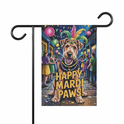 Printify Home Decor 12'' × 18'' Airedale Terrier Mardi Gras Paws Yard Decor, Welcome Housewarming Dog Gift, Dog Mom Dad, New Home Decoration, Gardener New Orleans