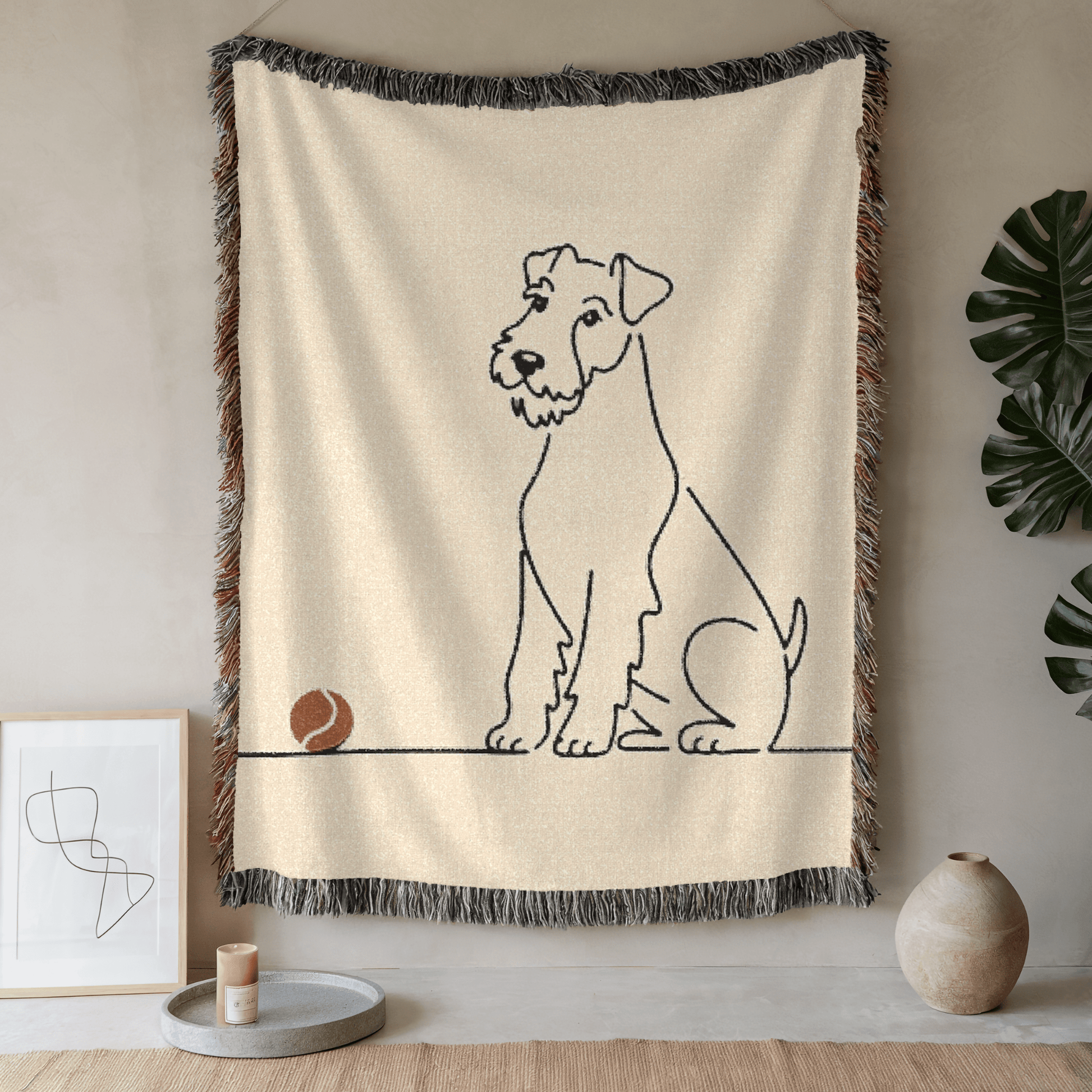 Printify Blanket 52'' × 37'' Airedale Terrier Minimalist Fetch Woven Blanket