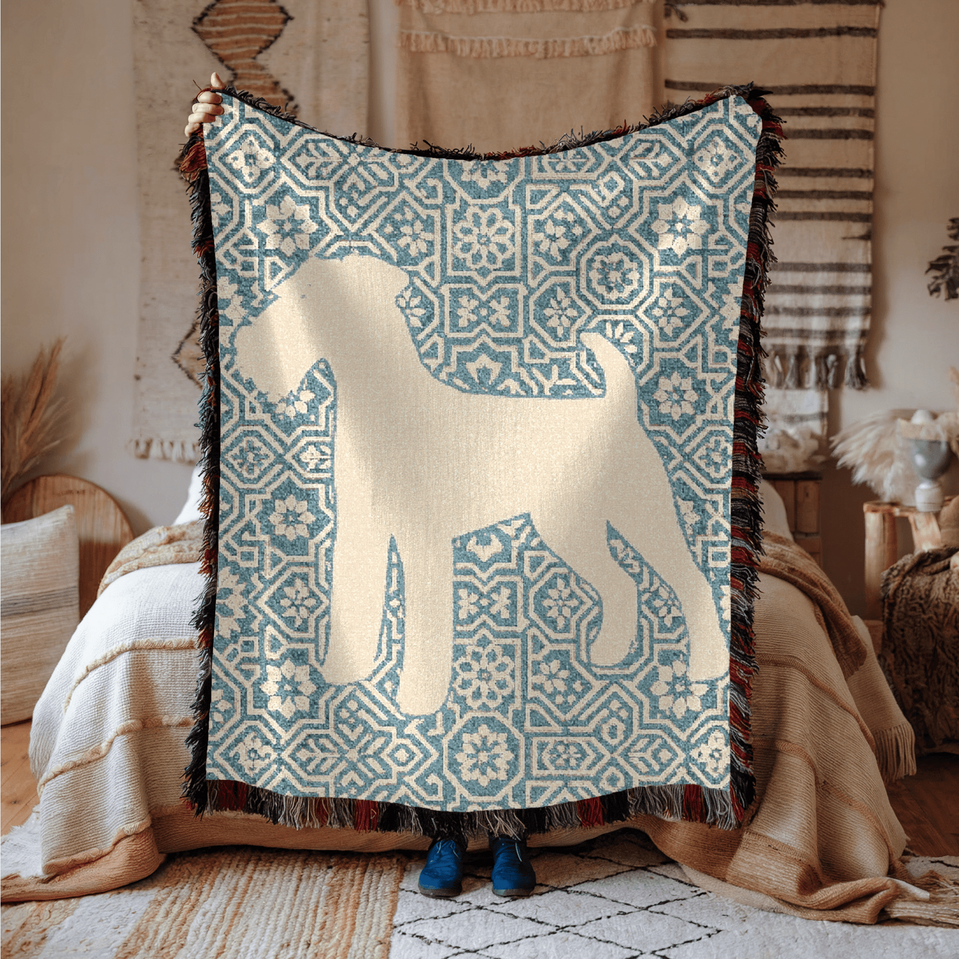 Printify Blanket Airedale Terrier Mosaic Tile Woven Blanket