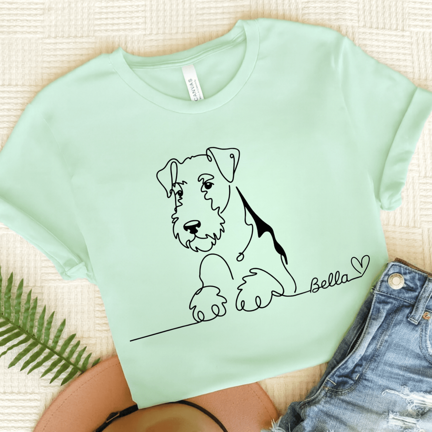 Airedale Terrier Name Single Line TShirt Heather Mint