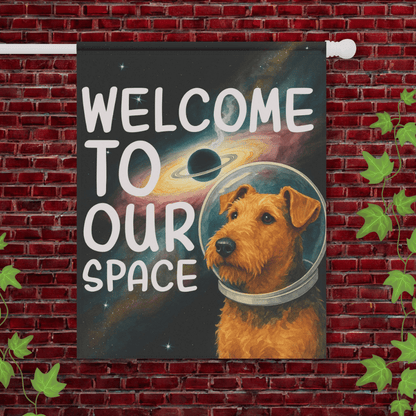 Printify Garden Flag 24.5'' × 32'' Airedale Terrier Outer Space Garden Flag