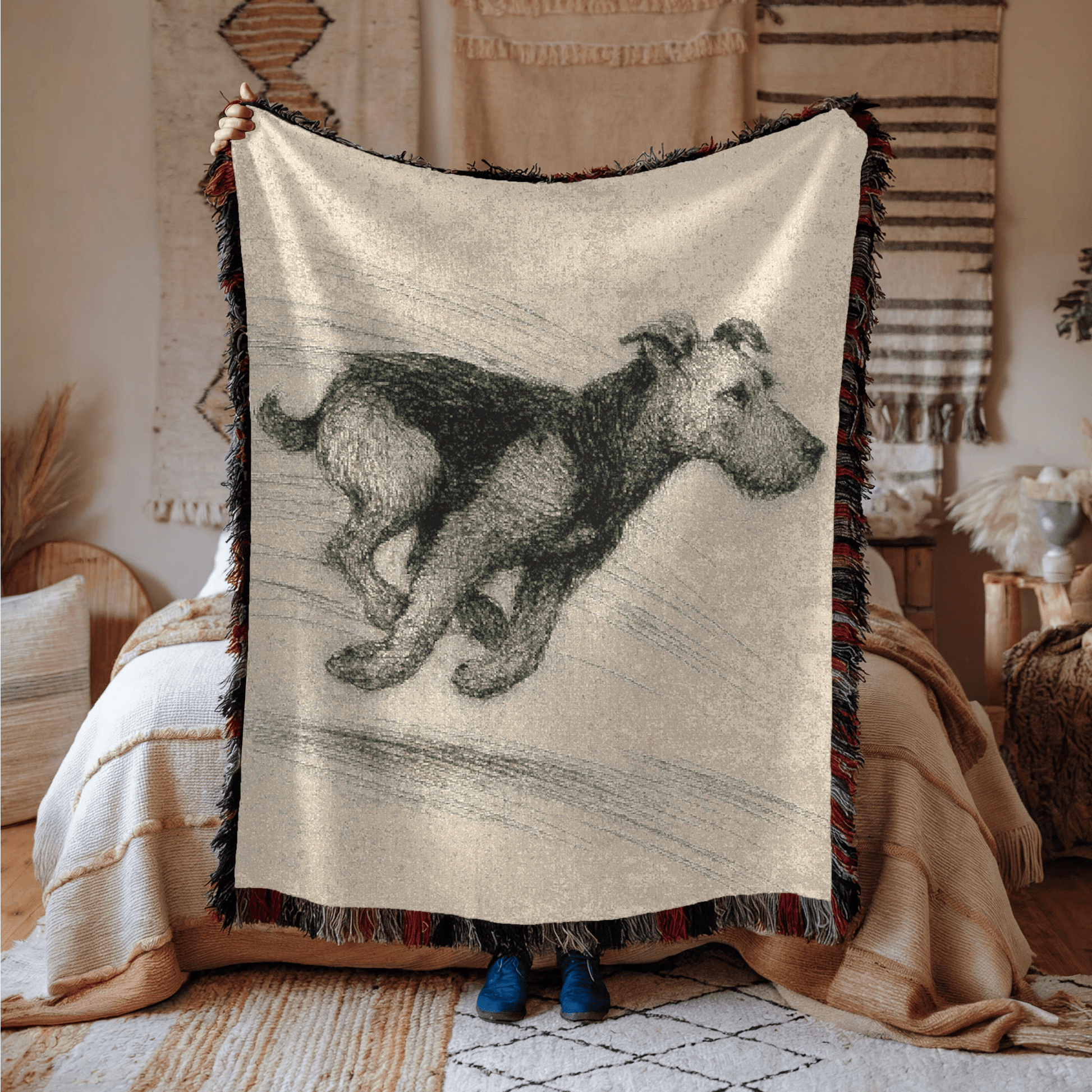 Printify Blanket Airedale Terrier Pencil Drawing Throw Blanket