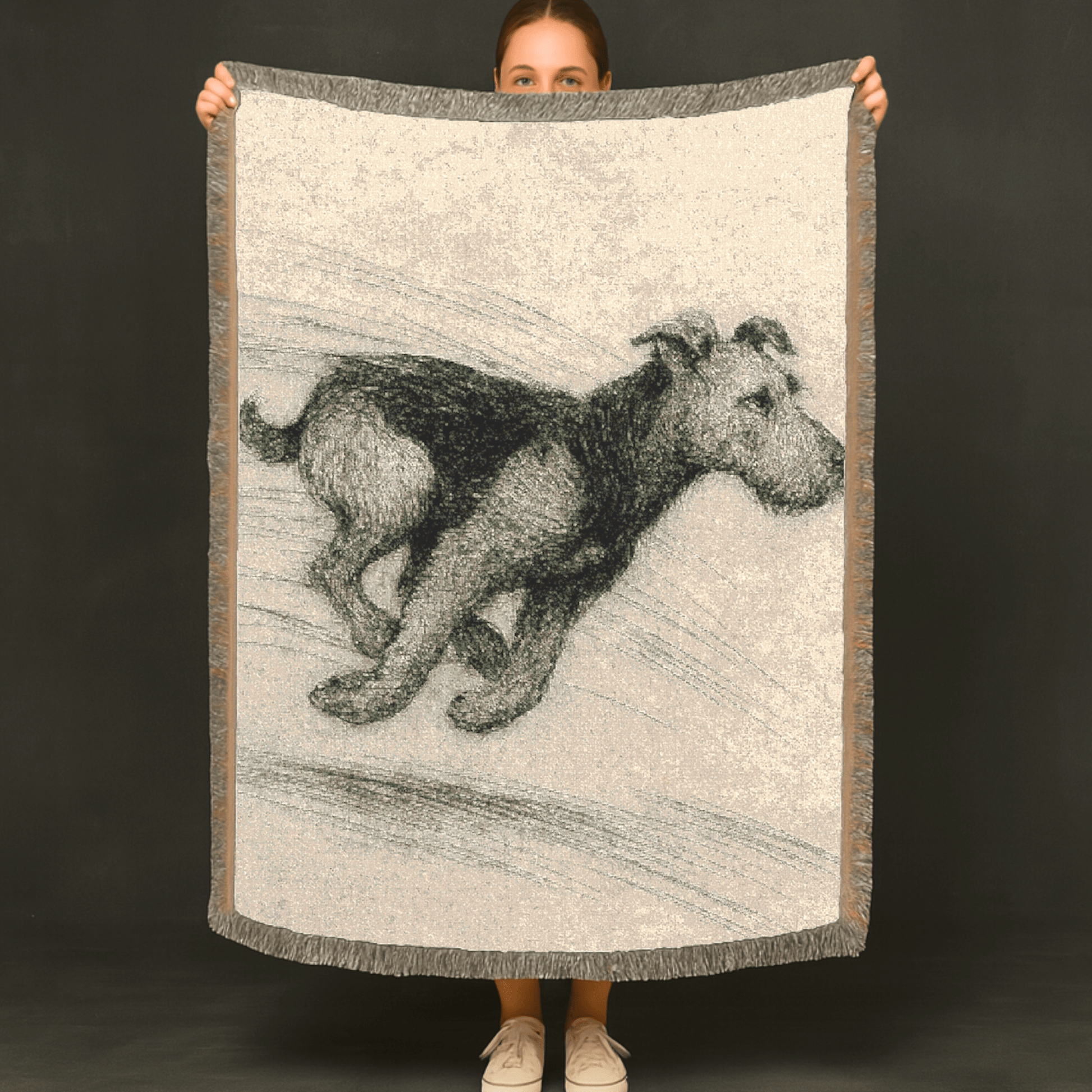 Printify Blanket Airedale Terrier Pencil Drawing Throw Blanket
