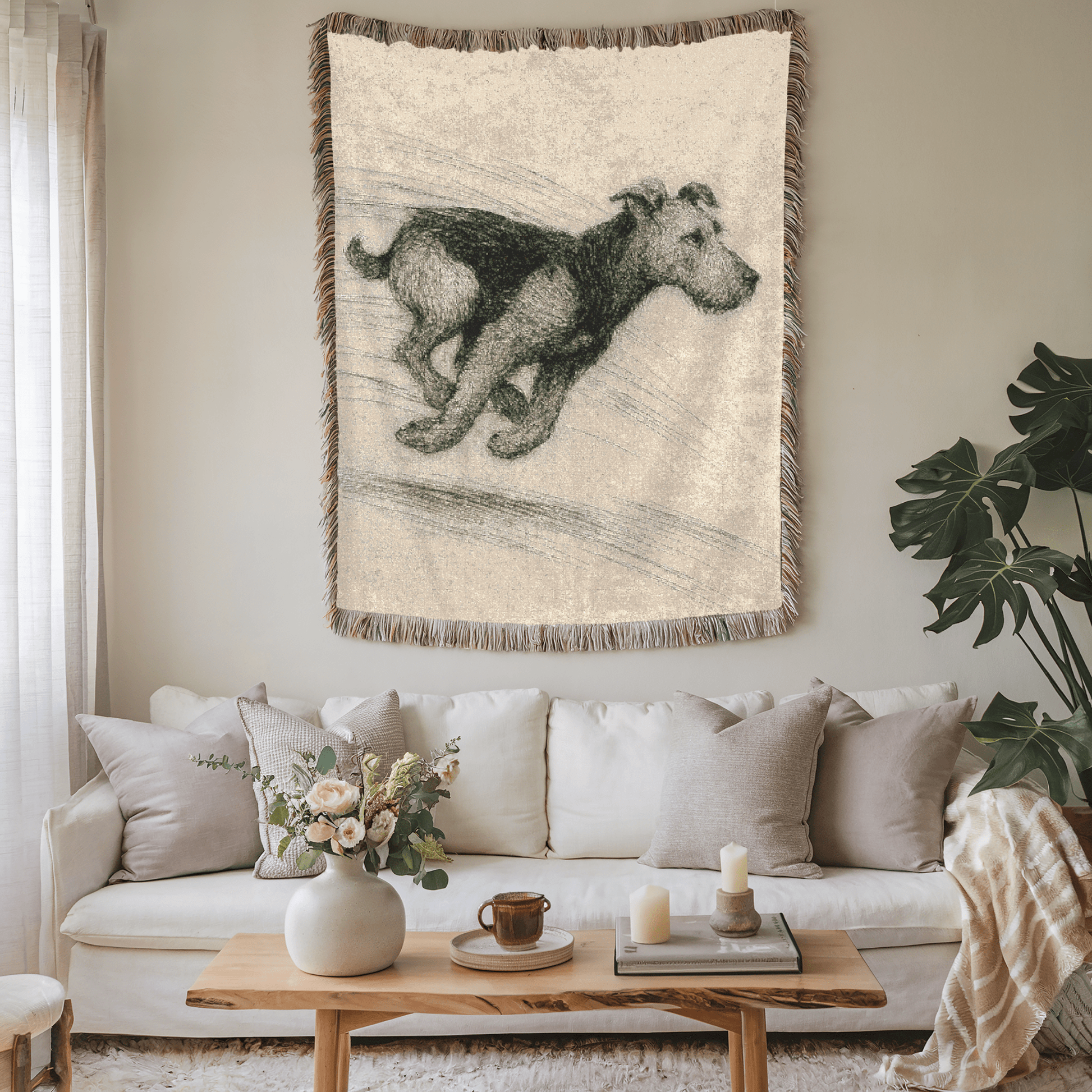 Printify Blanket Airedale Terrier Pencil Drawing Throw Blanket
