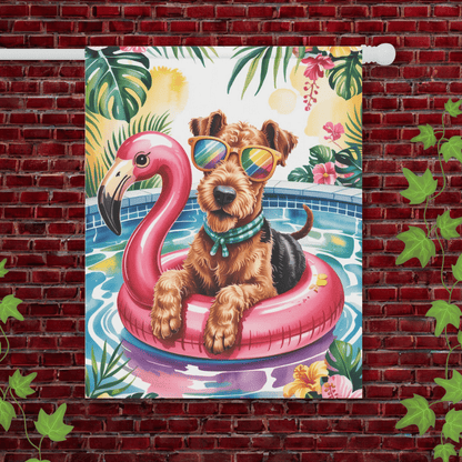 Printify Garden Flag 24.5'' × 32'' Airedale Terrier Pool Party Garden Flag