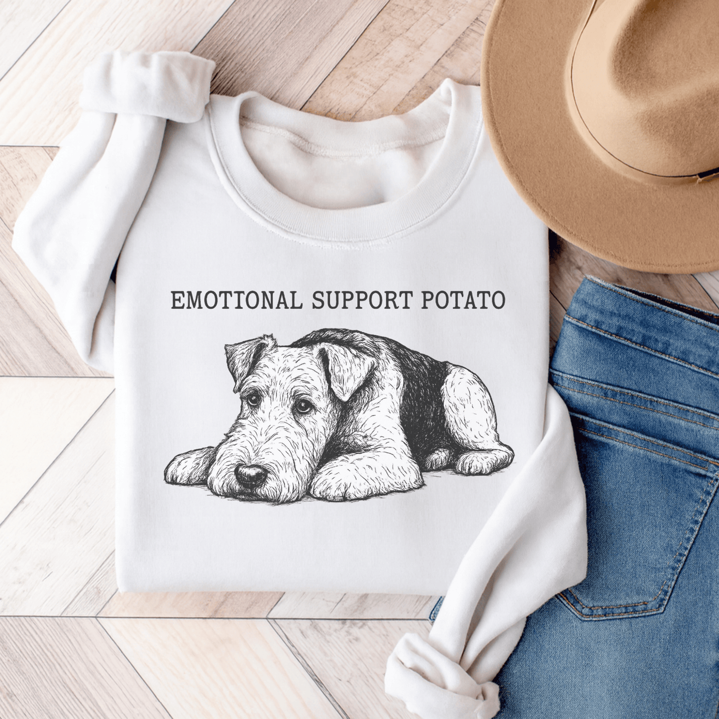 Airedale Terrier Potato Unisex Sweatshirt White