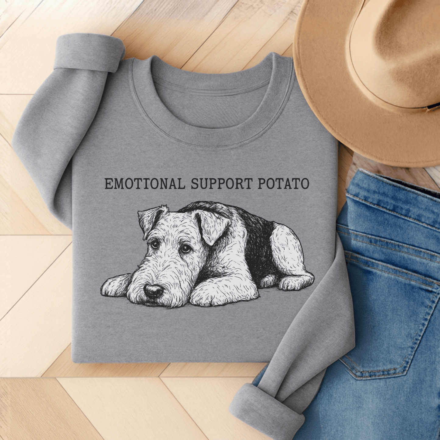 Airedale Terrier Potato Unisex Sweatshirt Sport Grey