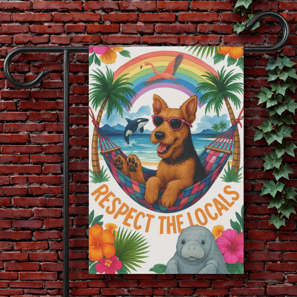 Printify Garden Flag 12'' × 18'' Airedale Terrier Protect the Locals Garden Flag