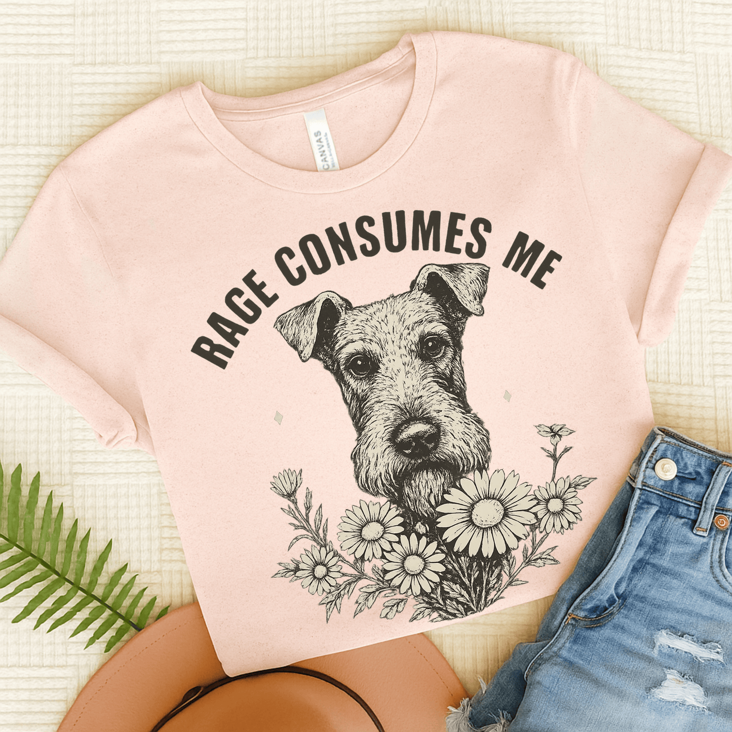 Airedale Terrier Rage Unisex Tshirt Soft Pink
