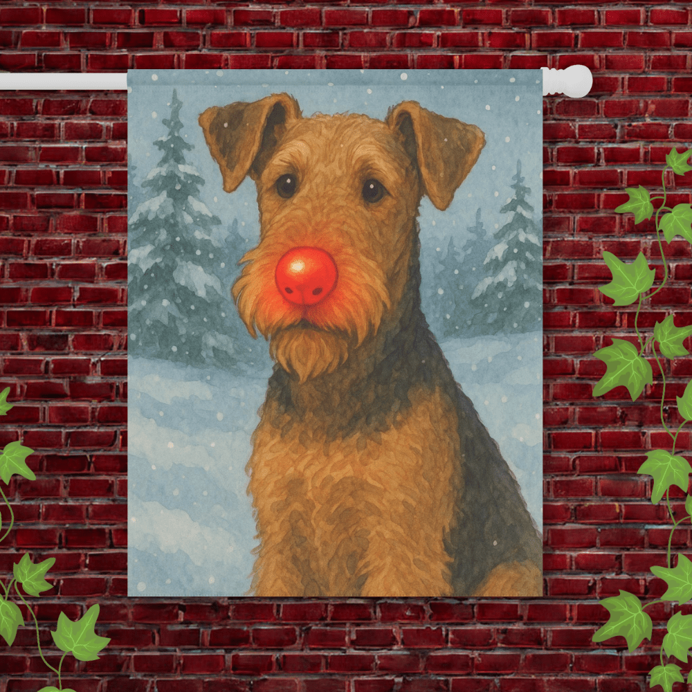 Printify Garden Flag 24.5'' × 32'' Airedale Terrier Reindeer Garden Flag