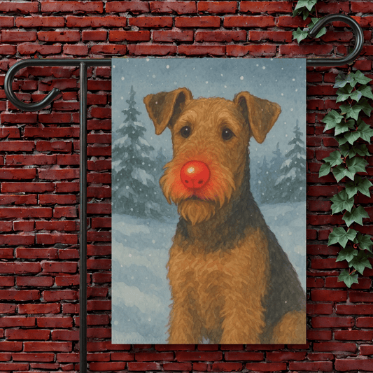 Printify Garden Flag 12'' × 18'' Airedale Terrier Reindeer Garden Flag