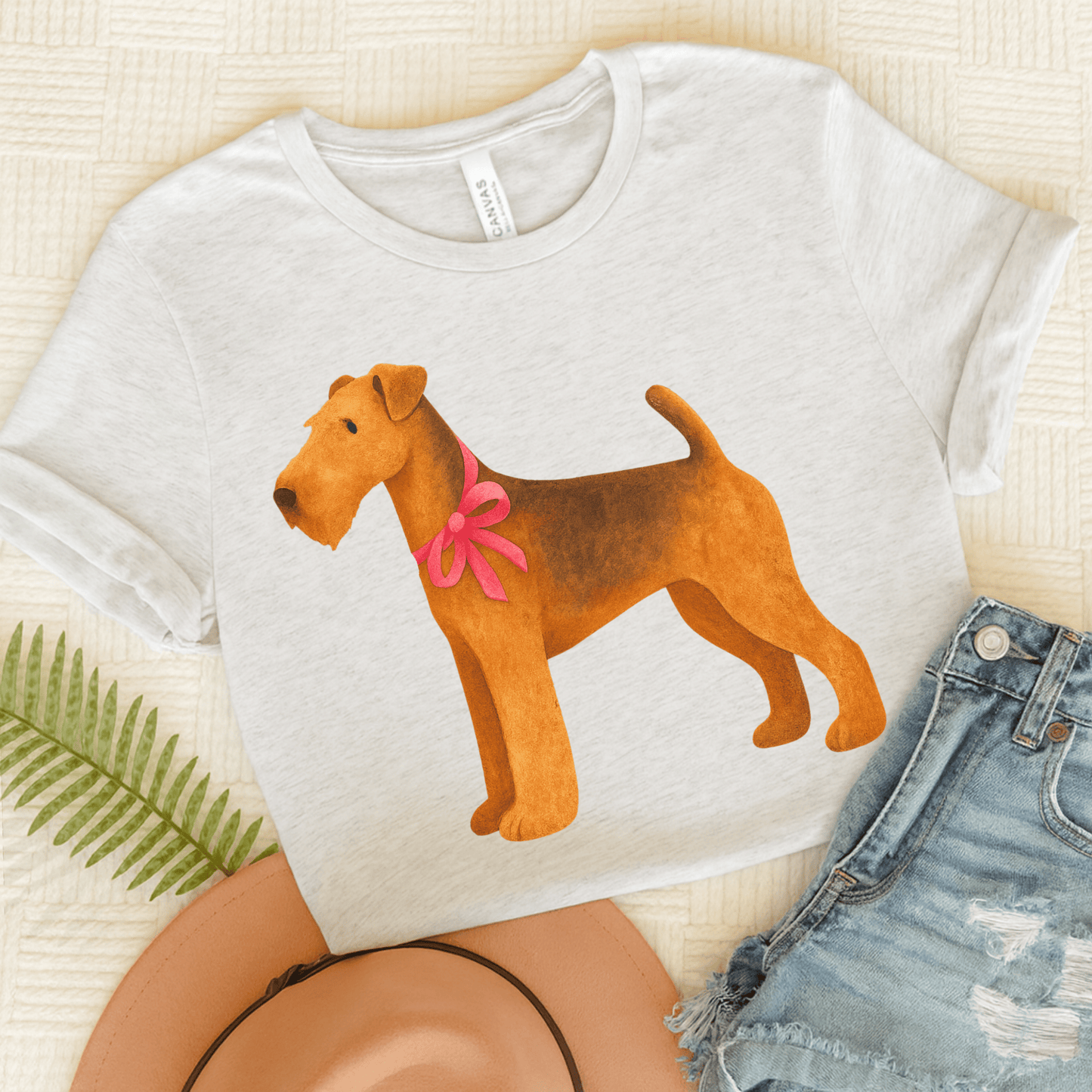Airedale Terrier Ribbon Tshirt Ash