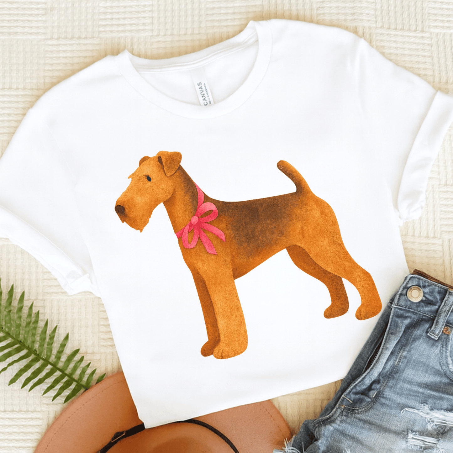 Airedale Terrier Ribbon Tshirt White