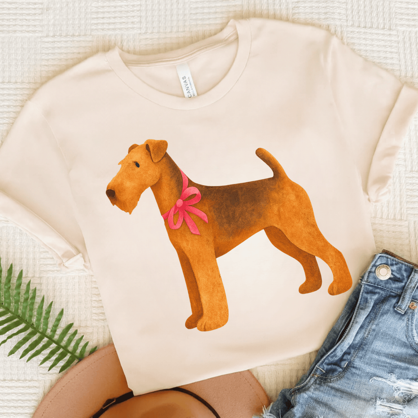 Airedale Terrier Ribbon Tshirt Natural