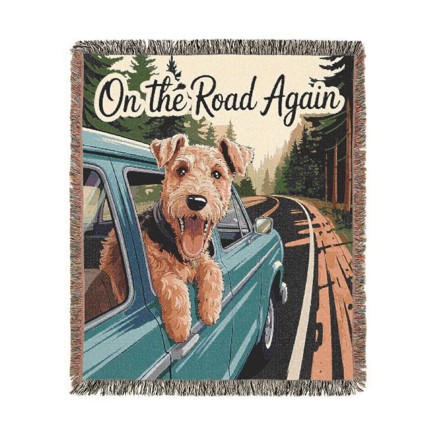 Printify Blanket Airedale Terrier Road Trip Travel Throw Blanket