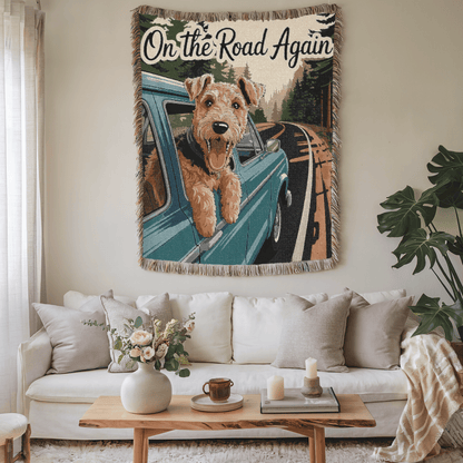 Printify Blanket Airedale Terrier Road Trip Travel Throw Blanket