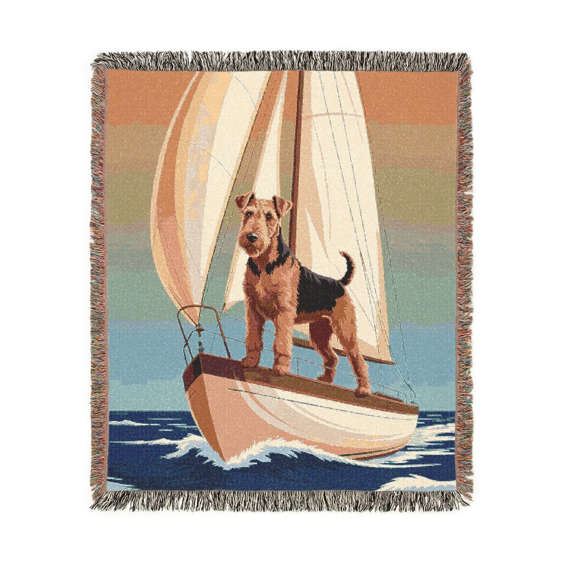 Printify Blanket Airedale Terrier Sailing Nautical Throw Blanket