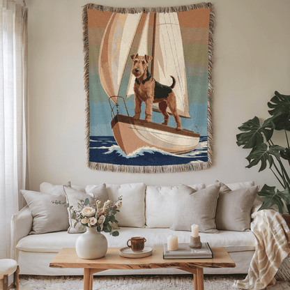 Printify Blanket Airedale Terrier Sailing Nautical Throw Blanket