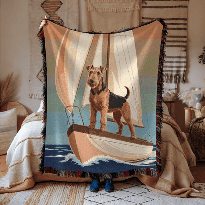 Printify Blanket Airedale Terrier Sailing Nautical Throw Blanket