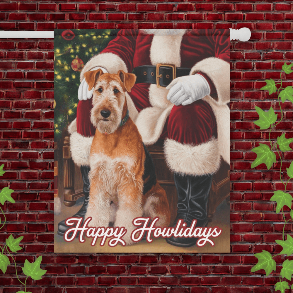 Printify Garden Flag 24.5'' × 32'' Airedale Terrier Santa Clause Garden Flag