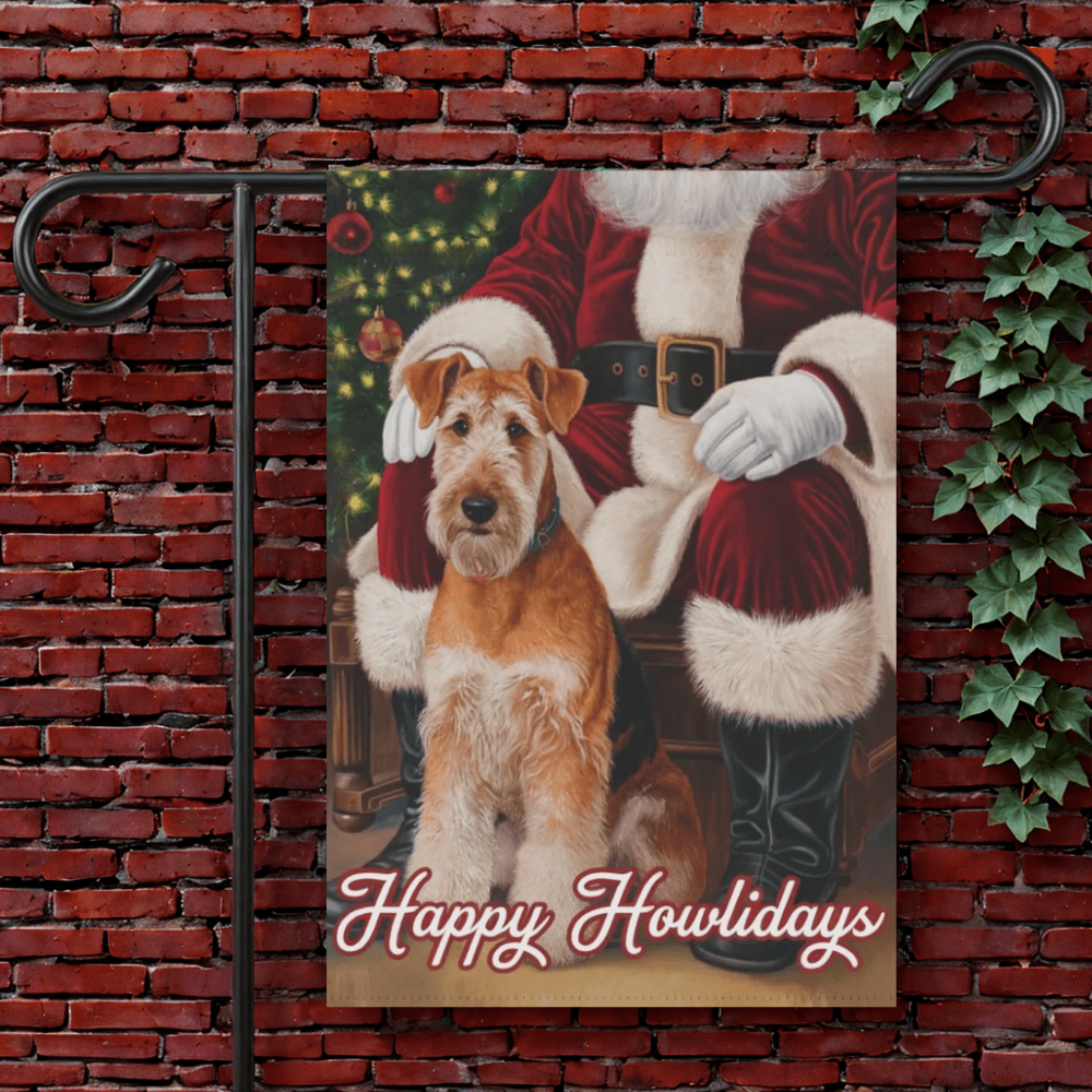 Printify Garden Flag 12'' × 18'' Airedale Terrier Santa Clause Garden Flag