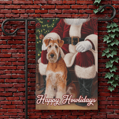 Printify Garden Flag 12'' × 18'' Airedale Terrier Santa Clause Garden Flag