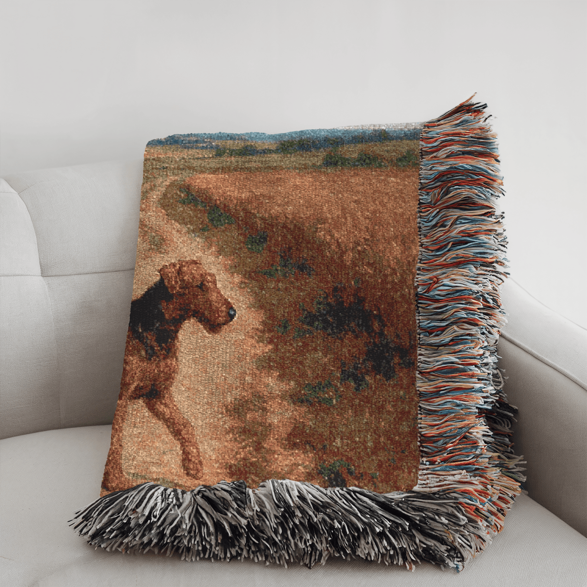 Printify Blanket Airedale Terrier Scenic Painting Throw Blanket