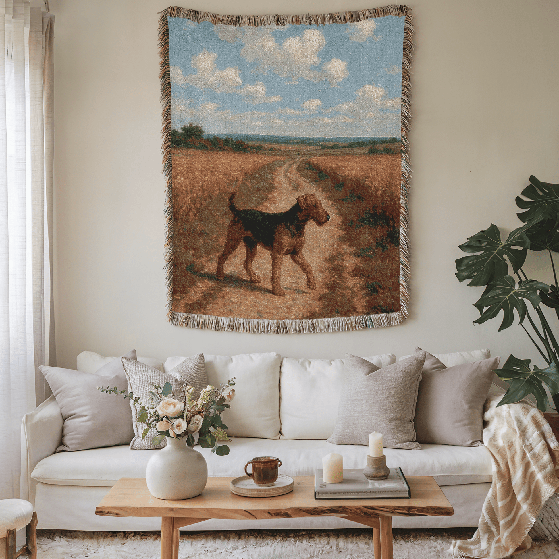 Printify Blanket Airedale Terrier Scenic Painting Throw Blanket