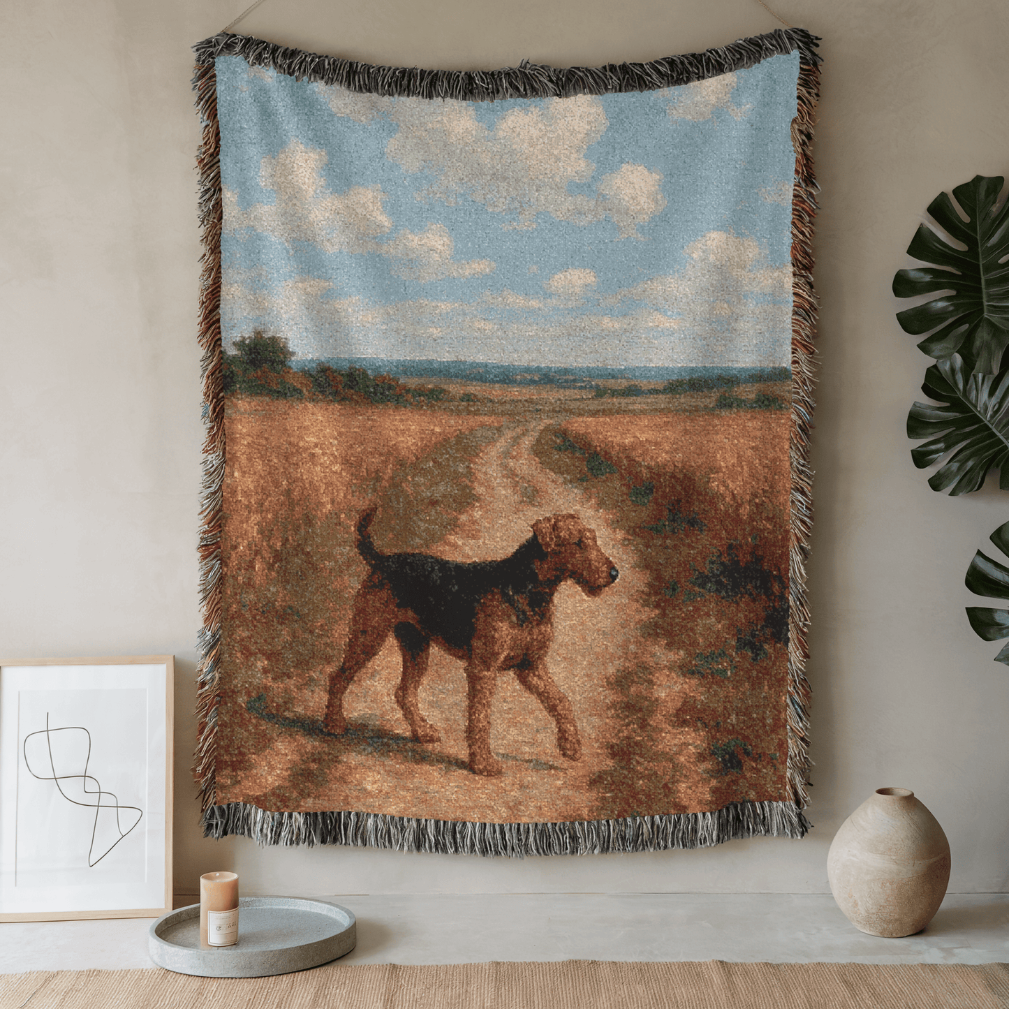Printify Blanket 52'' × 37'' Airedale Terrier Scenic Painting Throw Blanket