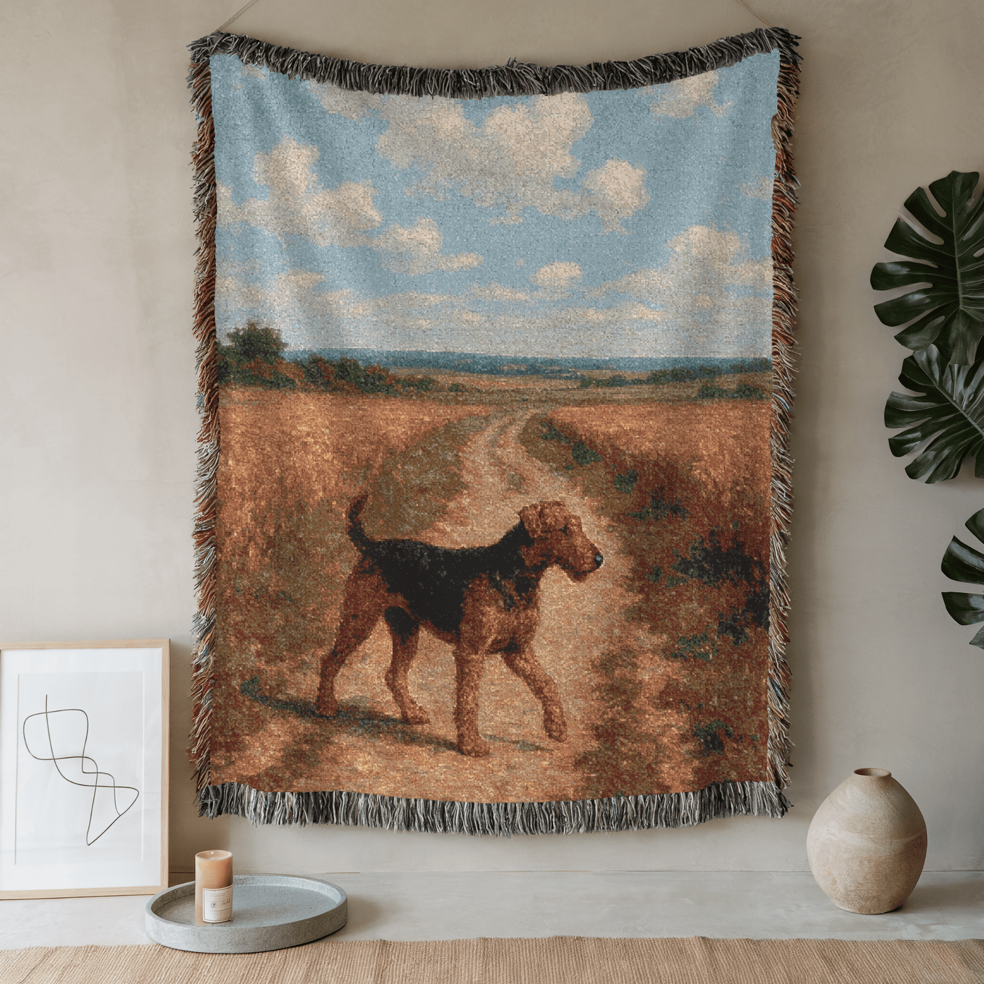 Printify Blanket 52'' × 37'' Airedale Terrier Scenic Painting Throw Blanket