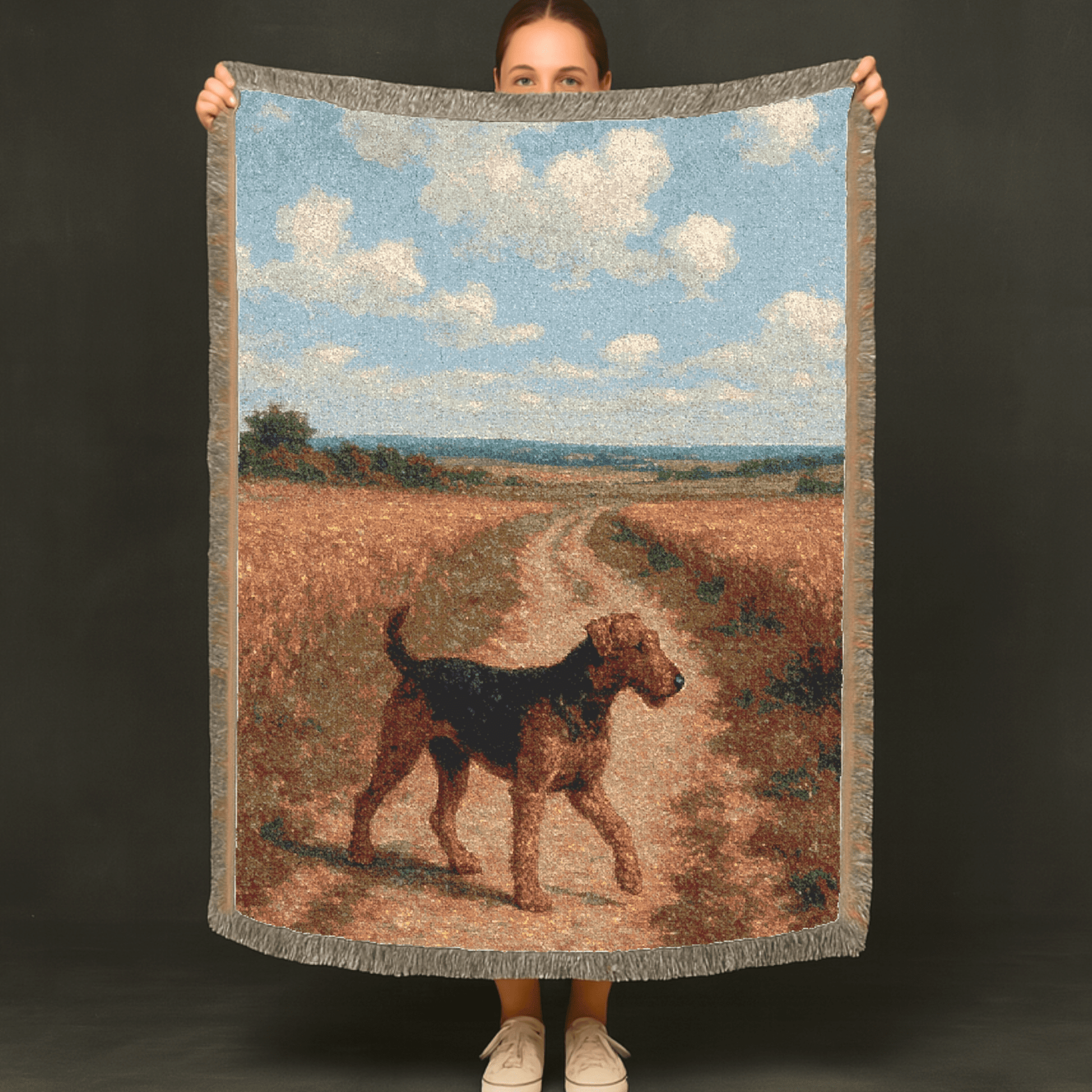 Printify Blanket Airedale Terrier Scenic Painting Throw Blanket