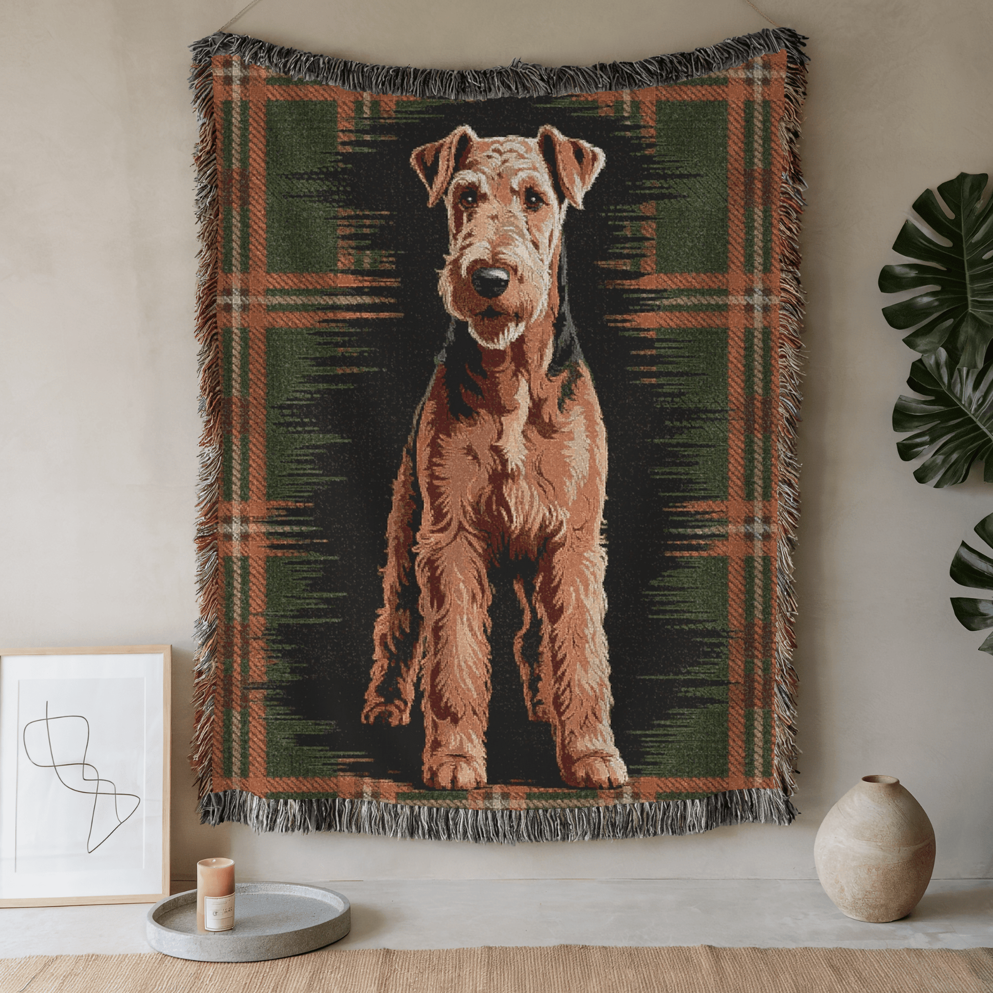 Printify Blanket 52'' × 37'' Airedale Terrier Scottish Tartan Throw Blanket