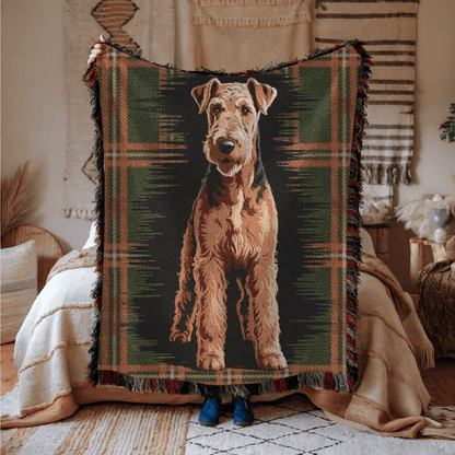 Printify Blanket Airedale Terrier Scottish Tartan Throw Blanket