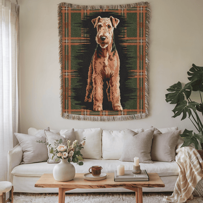 Printify Blanket Airedale Terrier Scottish Tartan Throw Blanket