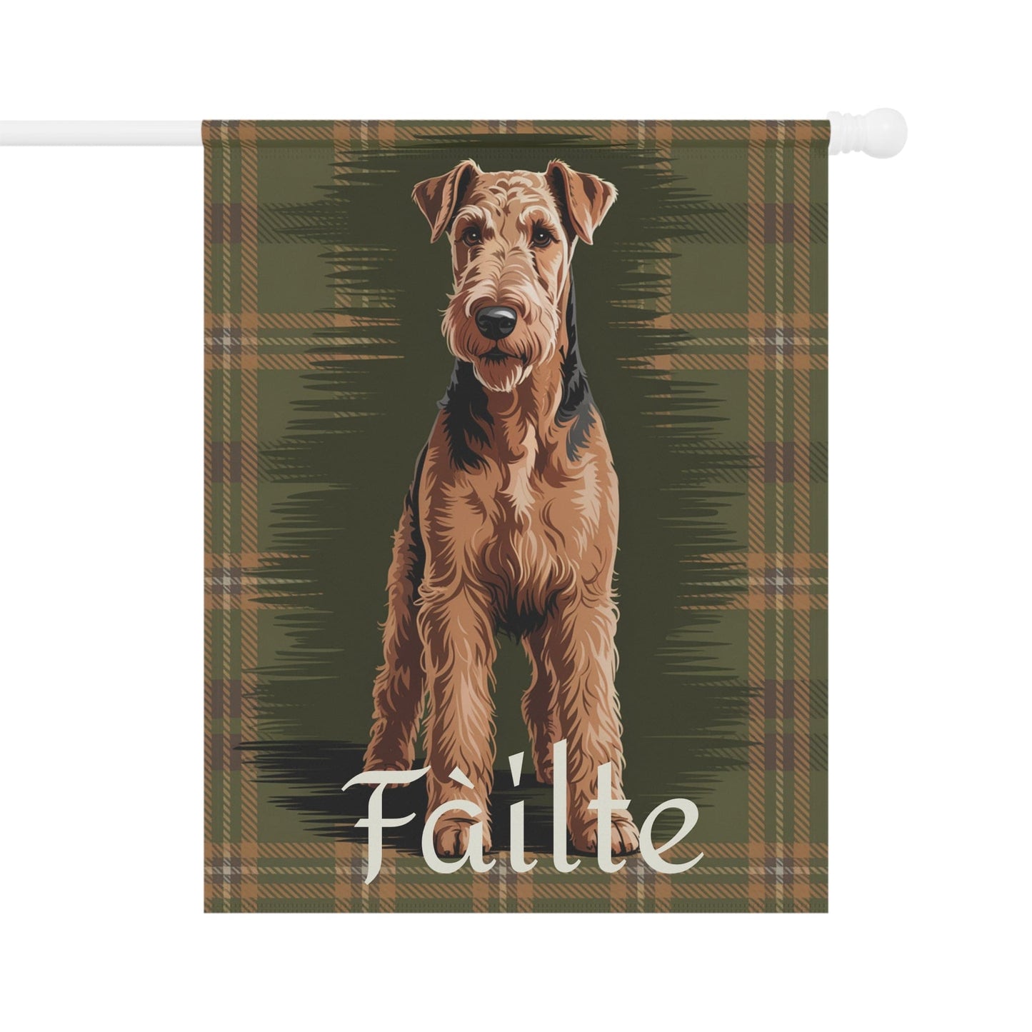 Printify Garden Flag 24.5'' × 32'' Airedale Terrier Scottish Welcome Garden Flag