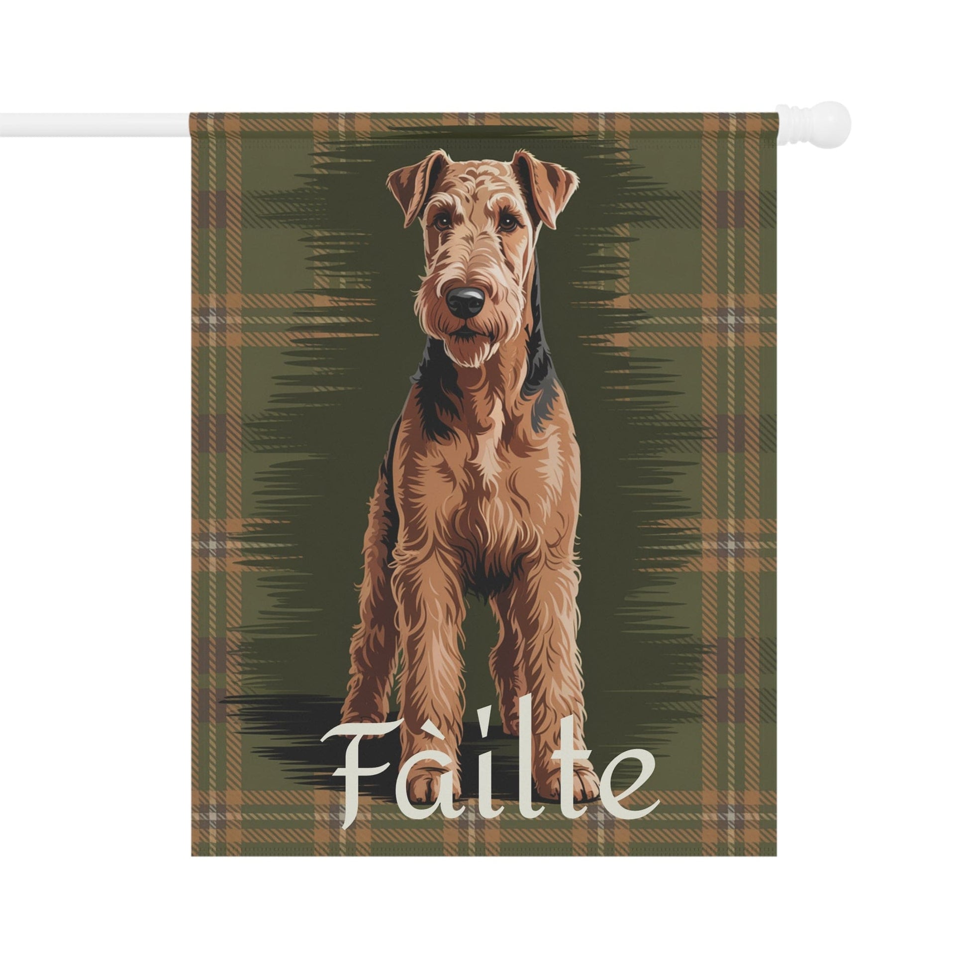 Printify Garden Flag 24.5'' × 32'' Airedale Terrier Scottish Welcome Garden Flag