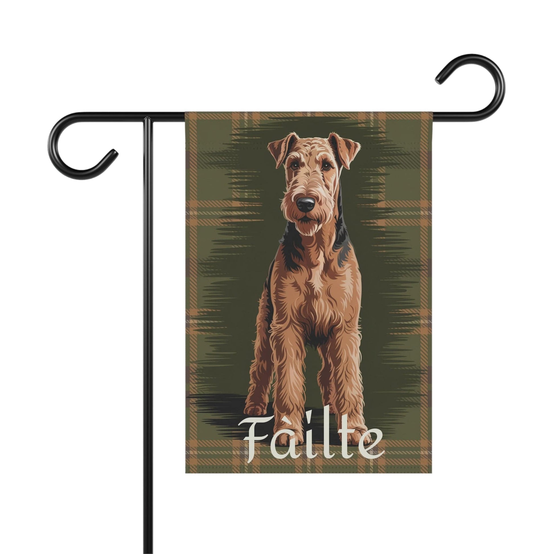 Printify Garden Flag 12'' × 18'' Airedale Terrier Scottish Welcome Garden Flag