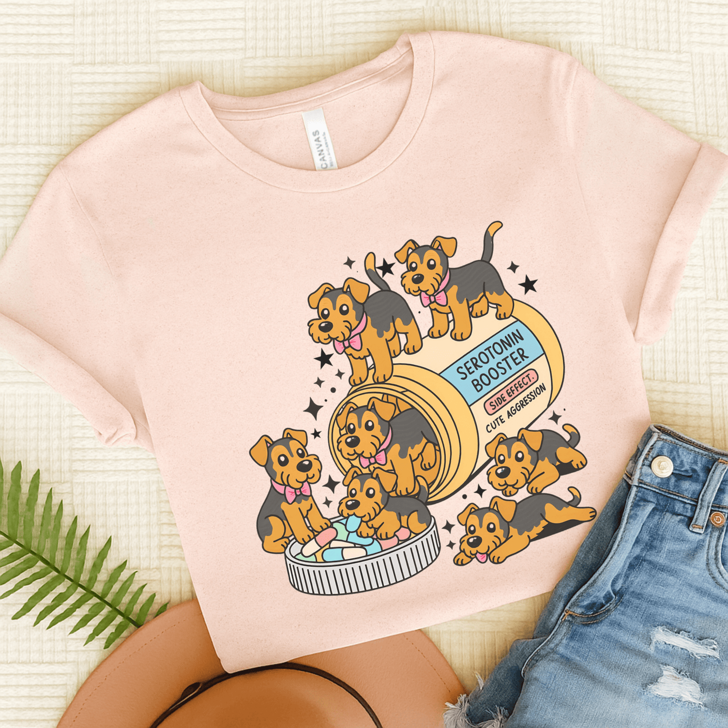 Airedale Terrier Serotonin Tshirt Soft Pink