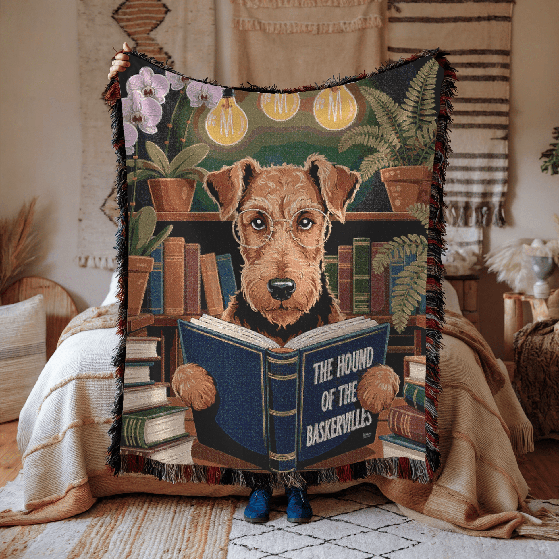 Printify Blanket Airedale Terrier Sherlock Baskervilles Throw Blanket